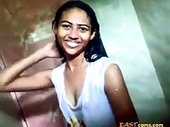 indian teen in shower with the brush bf
